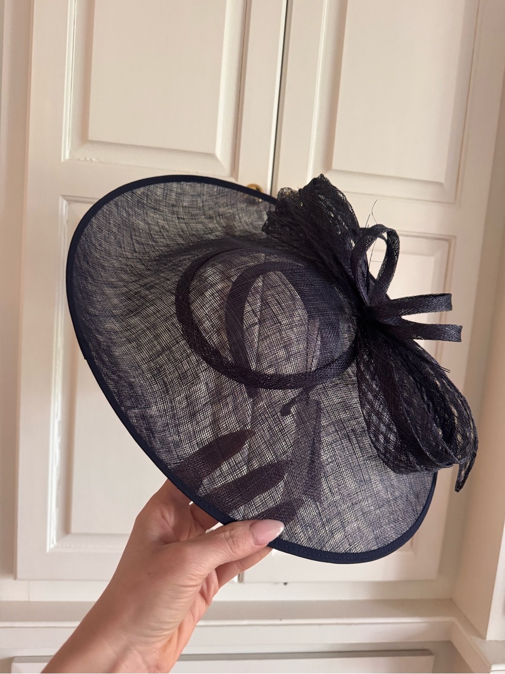 Karen Millen Navy Sinamay Fascinator with Decorative Loops